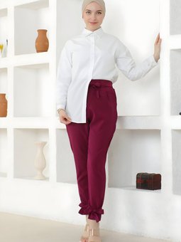 Mürdüm Kuşaklı Pantolon