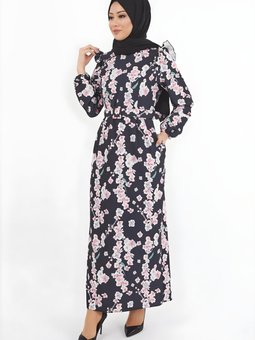 Siyah Çiçekli Kalem Elbise