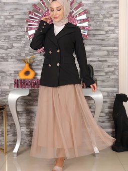 Siyah İkili Ceketli Eteği Tül Takım