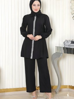 Siyah İkili Taş Detaylı Takım