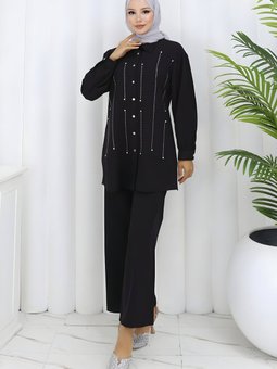 Siyah İkili Taş Detaylı Takım