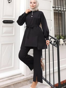 Siyah İkili Yırtmaçlı Takım