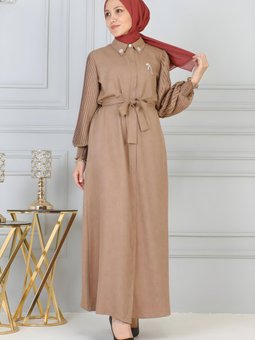 Taba Fermuarlı Taş Detaylı Ferace