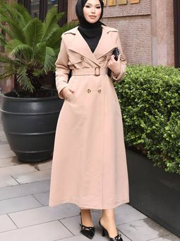 Vizon Düğmeli Kemer Detaylı Trençkot