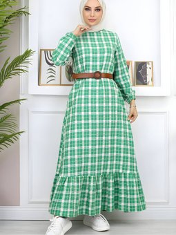 Yeşil Fırfırlı Elbise