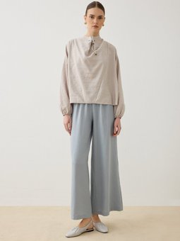 Beli Lastikli Geniş Paça Pantolon Gri Mavi Modanisa