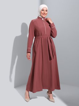 Büyük Beden Gizli Düğmeli Olcay Pardesü Gül Kurusu