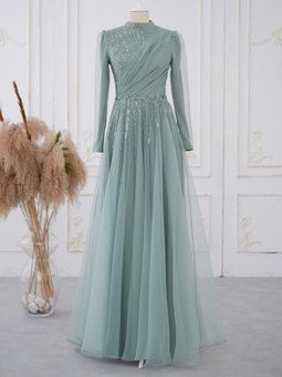 Esin Aslan Polat Abiye Elbise Mint Yeşili