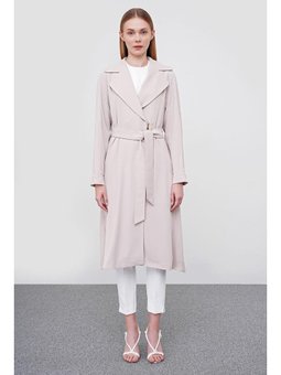 Kruvaze Yaka Beli Kuşaklı Bej Giy Çık