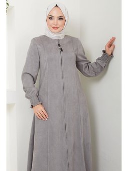 Manşeti Gipeli Süet Gri Ferace