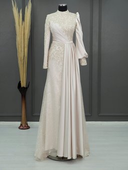 Minelia Vera Saten Dantel Ve Sim Baskı Işlemeli Abiye Elbise Taş