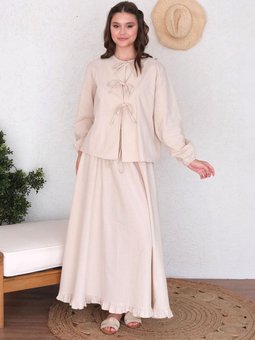 Organik Keten Fiyonklu Ceylan Otantik Bluz Krem