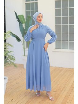 Peren Şifon Abiye Elbise Açık Mavi