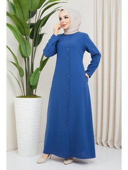 Taş Detaylı Büyük Beden İndigo Ferace