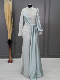 Vera Saten Dantel Ve Sim Baskı Işlemeli Minelia Abiye Elbise Yeşil