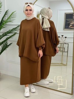 Triko Oversize Etekli Taba Takım