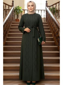 Boncuk İşlemeli Haki Abaya 29117hk