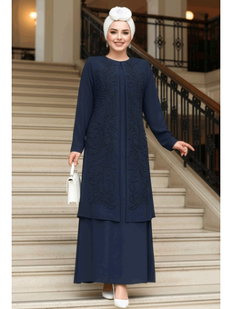 Boncuk İşlemeli Lacivert Abaya 29121l