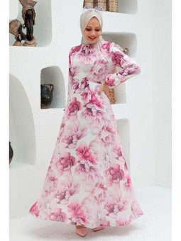 Çiçek Desenli Pembe Elbise 279050p