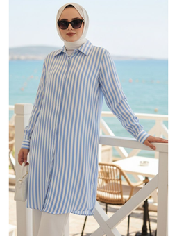 Çizgili Mavi Viskon Tunik 11740m