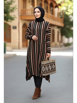 Çizgili Siyah Triko Panço Tunik 56751s