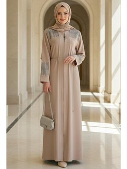 Desen Detaylı Bisküvi Abaya 45306bs