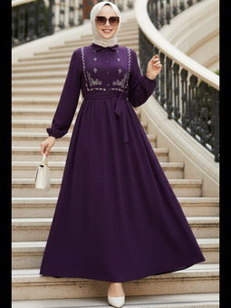 Desen Detaylı Mor Elbise 10304mor