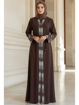 Desenli Kahverengi Abaya 45303kh