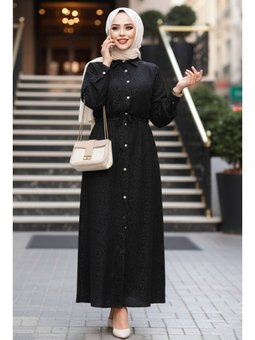 Desenli Siyah Elbise 92691s