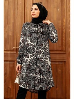 Desenli Siyah Viskon Tunik 11524s