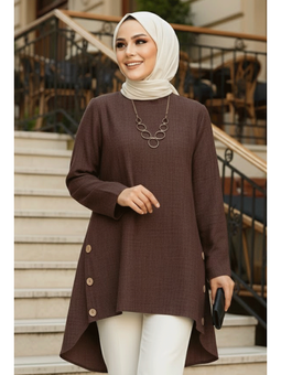 Düğme Detaylı Kahverengi Tunik 41281kh