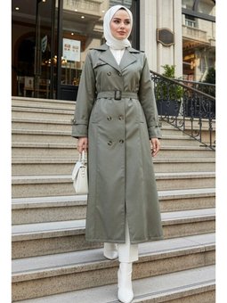 Düğmeli Haki Trençkot 7261hk
