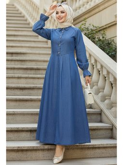 Düğmeli Koyu Mavi Kot Elbise 19161km