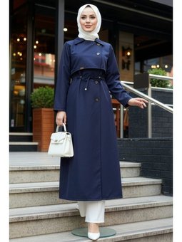Düğmeli Lacivert Trençkot 684l