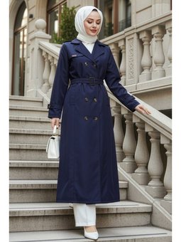 Düğmeli Lacivert Trençkot 7261l