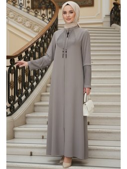 Fermuarlı Bej Abaya 45298bej