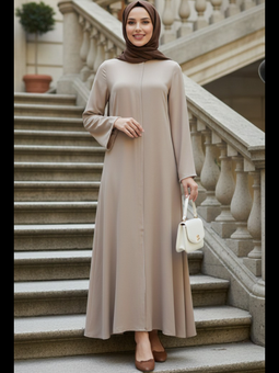 Fermuarlı Bej Abaya 85107bej