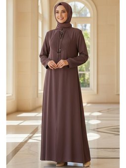 Fermuarlı Kahverengi Abaya 45298kh
