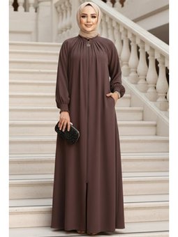 Fermuarlı Kahverengi Ferace 45293kh