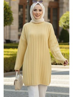 Fitilli Sarı Triko Kazak Tunik 8844sr