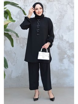 İnci Detaylı Siyah İkili Takım 12802s
