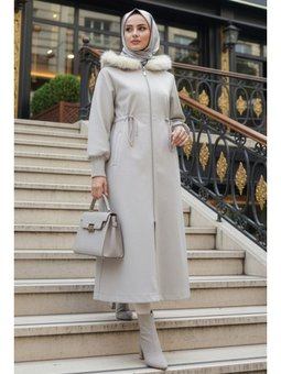 Kürk Detaylı Bej Kaşe Kap 6265bej