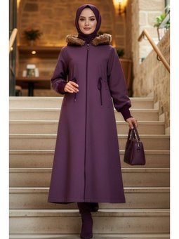 Kürk Detaylı Gül Kurusu Kaşe Kap 6265gk