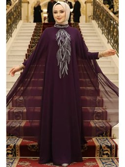 Panço Detaylı Koyu Mor Abaya 25914kmor
