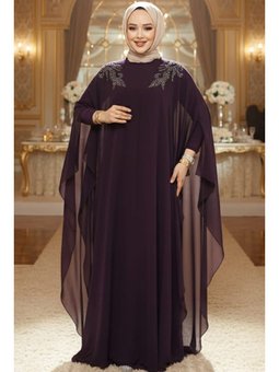Panço Detaylı Mürdüm Abaya 25908mu
