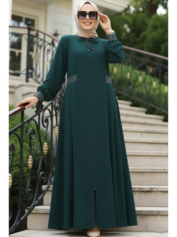 Pile Detaylı Zümrüt Yeşili Ferace 45271zy