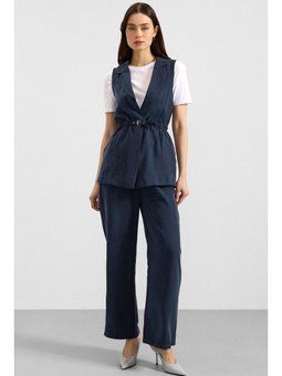 Beli Büzgülü Kemer Detaylı Modal Lacivert Yelek