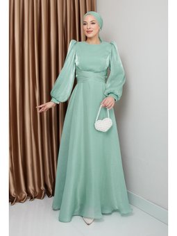 Çapraz Kuşaklı Yoryo İpek Abiye Elbise Mint