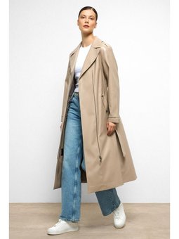 Düşük Kol Fermuar Kapamalı Oversize Deri Trençkot Taş