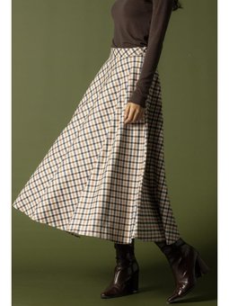 Ekose Desenli Kloş Bej Etek